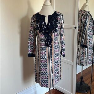 Almatrichi Madrid Spain Geometric Print Ruffle Dress Caftan | Size 42 (US 10)
